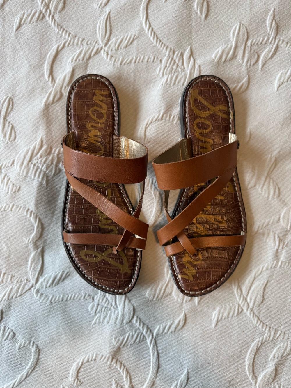 Sam Edelman Brown Leather Crossover Slide Sandals - Picture 3 of 6